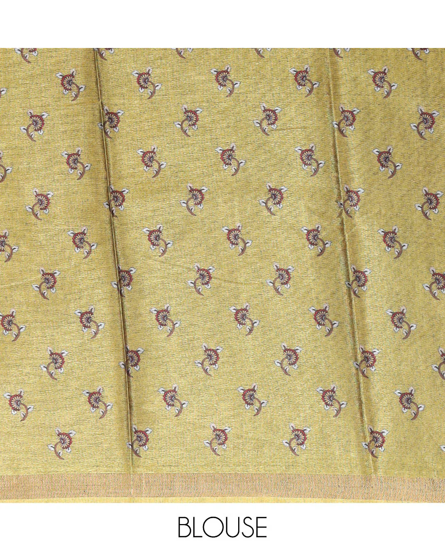 Cherry red kalamkari flora-fauna printed kadhi linen saree,contrast zari piping & floral print border,kalamkari peacock pallu & printed blouse - Image 3