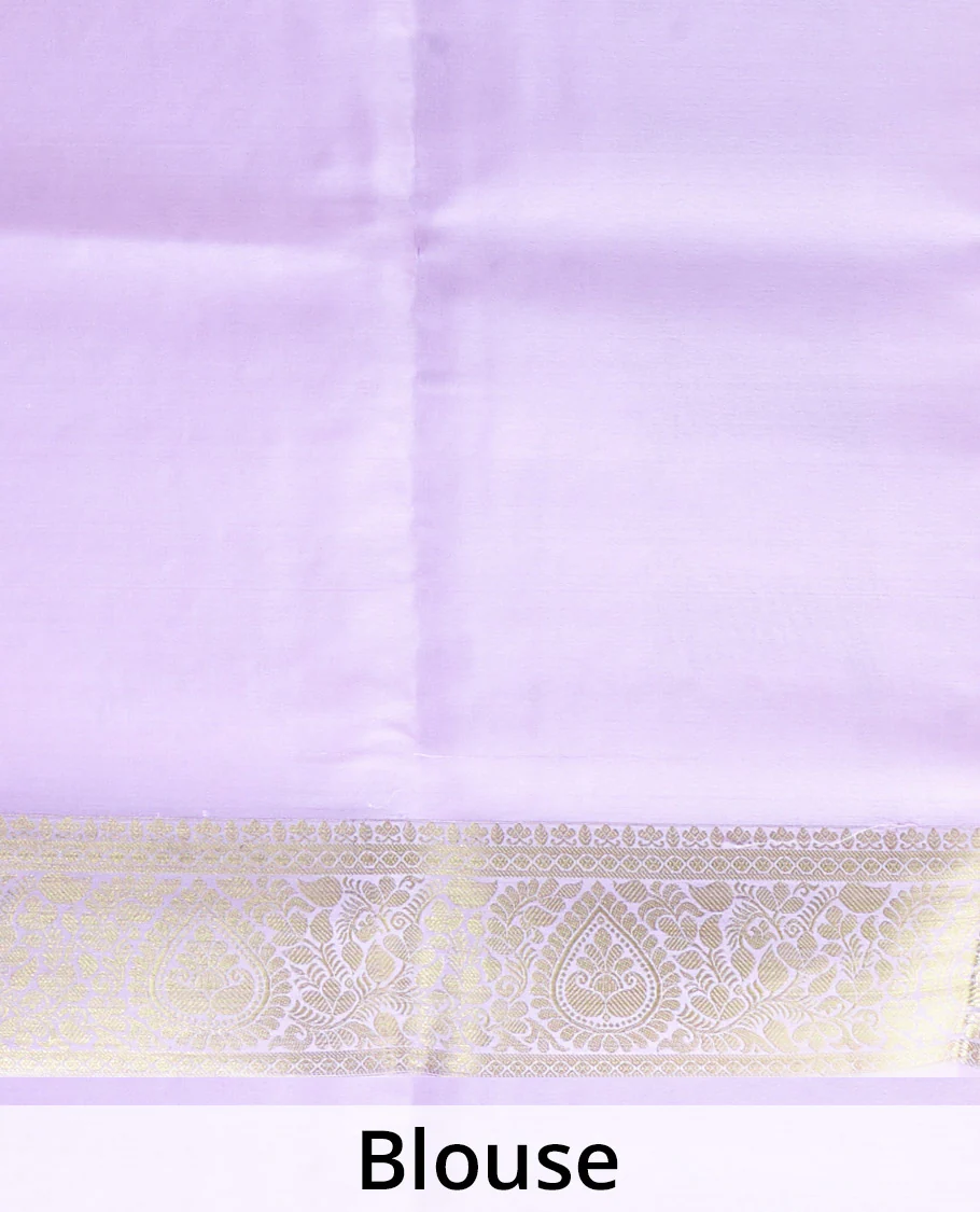 Cherry red zari buttas Mysore silk saree, contrast thilakam motif zari border, and leaf jaal zari-rich pallu - Image 5