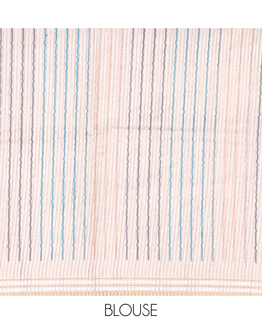 Chikku and Blue Plain Semi-Tussar Saree, Complemented by a Contrast Resham Thread Border, Tree of Life Printed Pallu, and Paired with a Contrast Bird Motifs Printed Blouse - Image 4