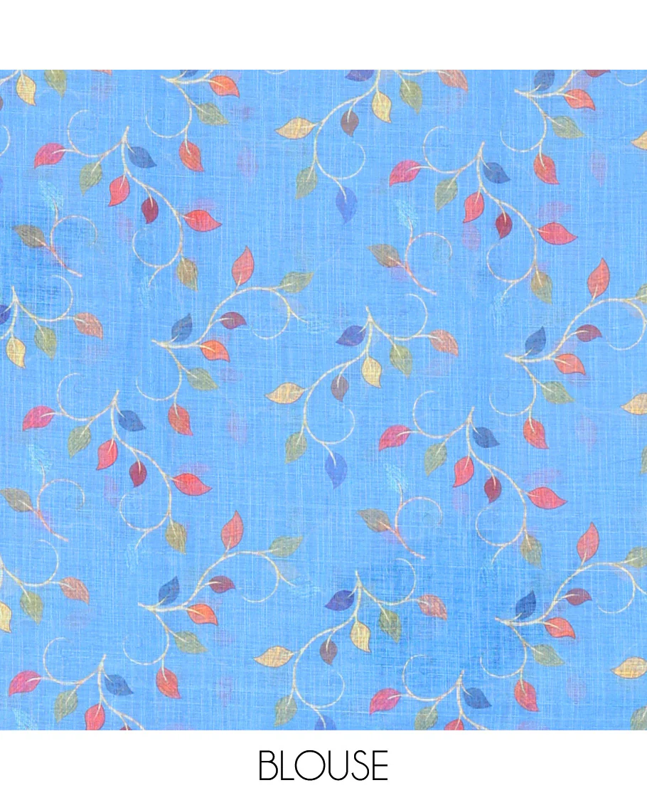 Chikku colur birds motifs linen cotton saree with contrast plain border , birds mofits pallu and leaf printed blouse - Image 3