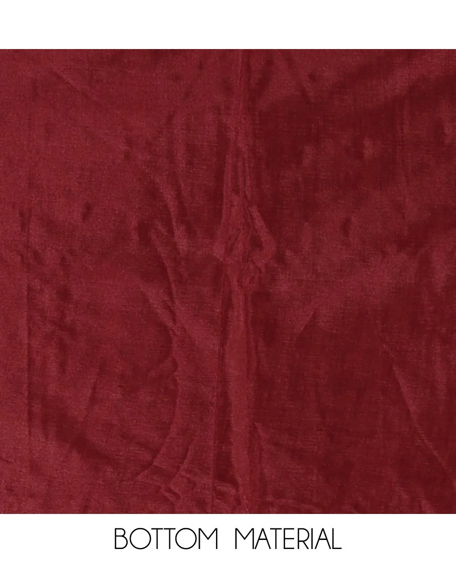 Chikku-red material churidar set, warli tribe village theme print with mirror work semi-tussar top, plain bottom, and warli tribe village theme print semi-tussar dupatta - Image 5