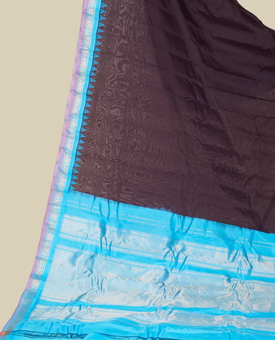 Classy black gadwal cotton saree with contrast vibardha border & zari design enriched pallu - Image 2