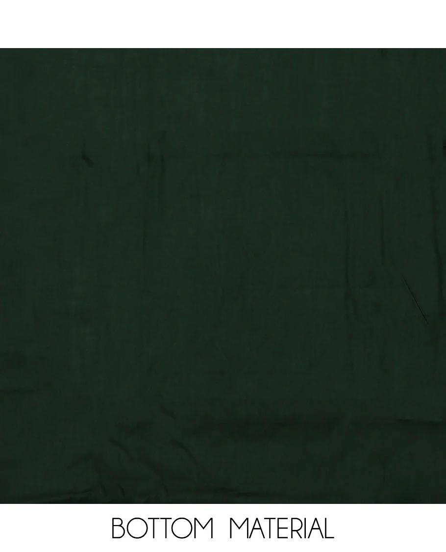 Cream and green material chudidar set, block printed with neck work top, contrast plain bottom, and intricately block printed dupatta - Image 3