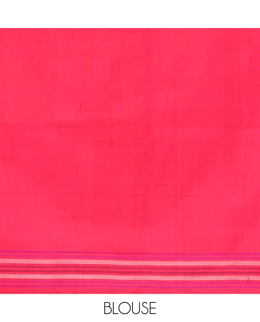 Cream animal motifs ikkat saree with contrast striped border & floral, animal deisgn pallu - Image 5