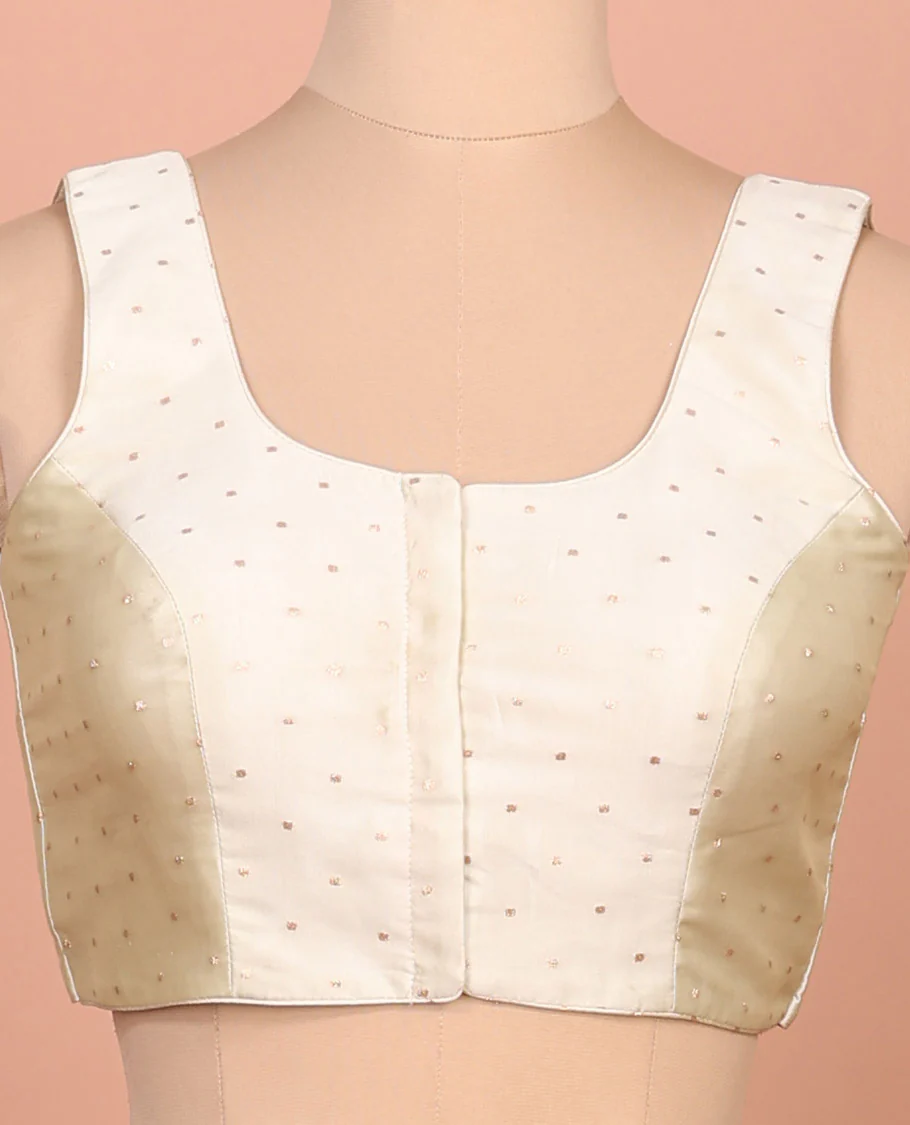 Cream buttas front-back round-neck sleeveless readymade blouse - Image 3