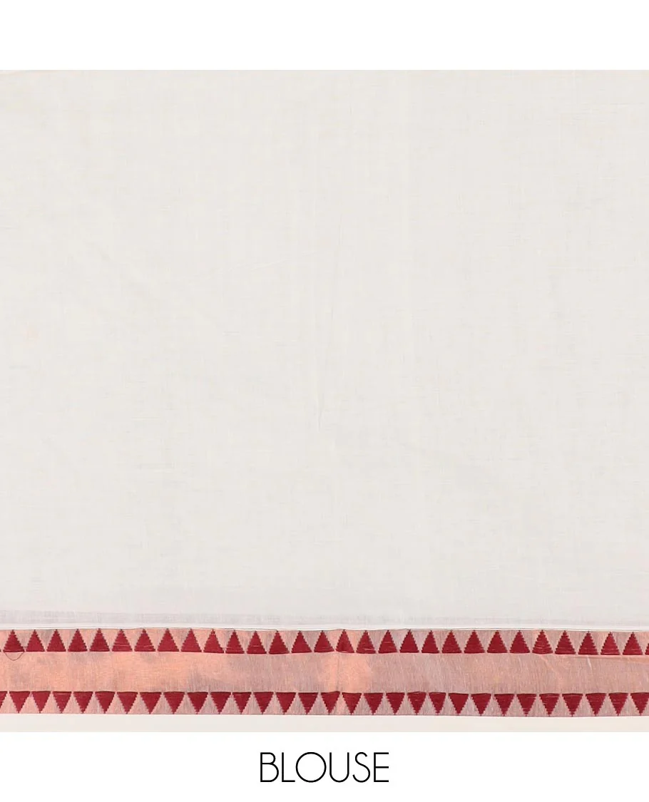 Cream copper zari buttas Kerala cotton saree, zari temple border, and pallu of intricate zari designs - Image 4