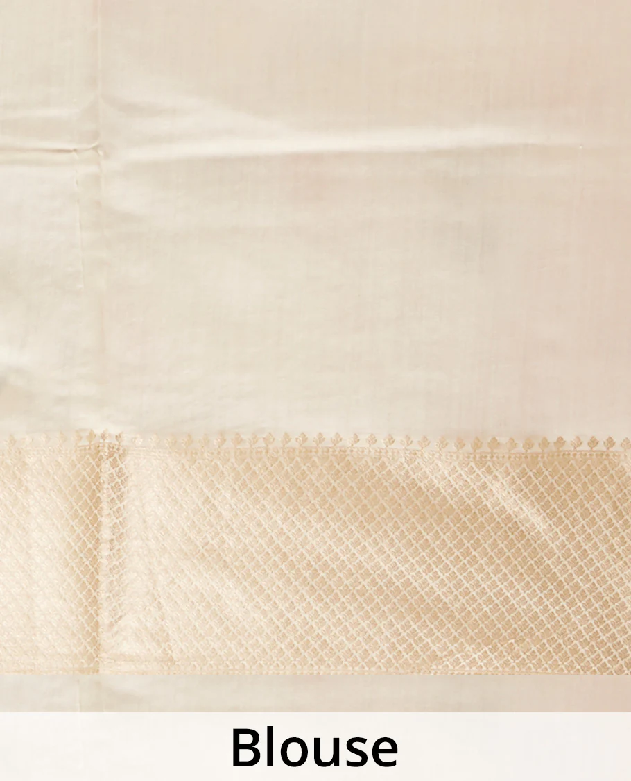 Cream digital printed chiniya silk saree with colorful floral motifs, traditional zari border & zari pallu - Image 5