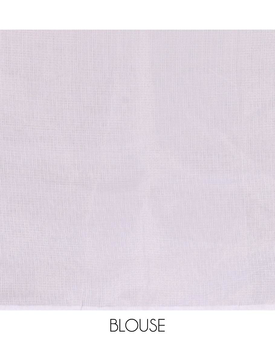 Cream floral motifs chikankari-style embroidered Kota checked saree, embroidered lace border & floral embroidered pallu - Image 4