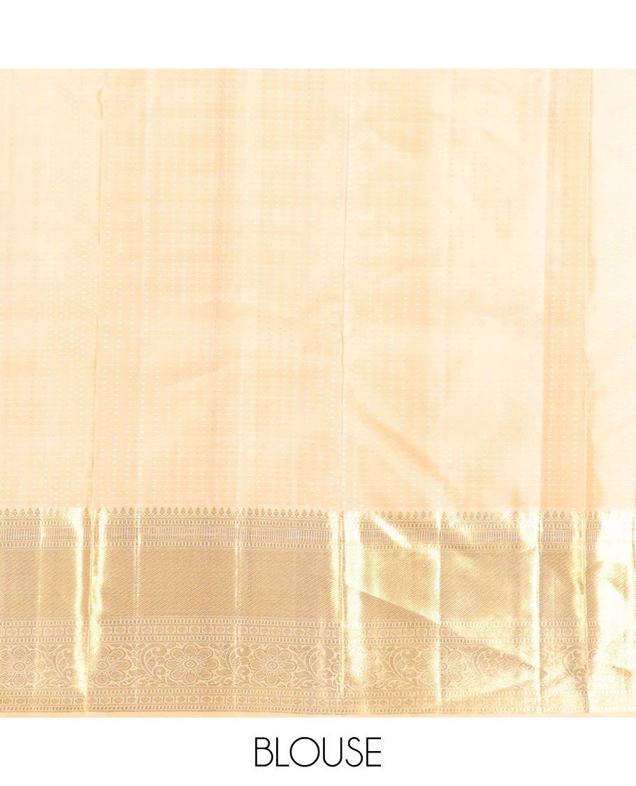 Cream floral vine design Samudrika silk saree with self border of intricate zari design border & floral design pallu - Image 6