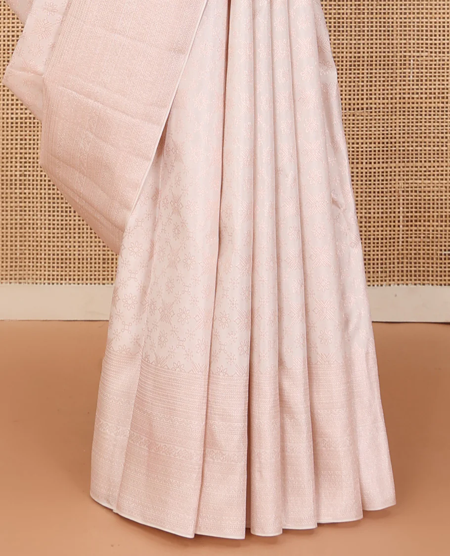 Cream jacquard wedding silk saree, zari border of neli, rettai neli, and traditional designs, and vanki pallu - Image 5