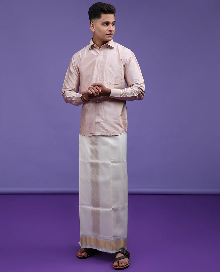 Cream plain design full-sleeve pure-silk shirt - Image 10