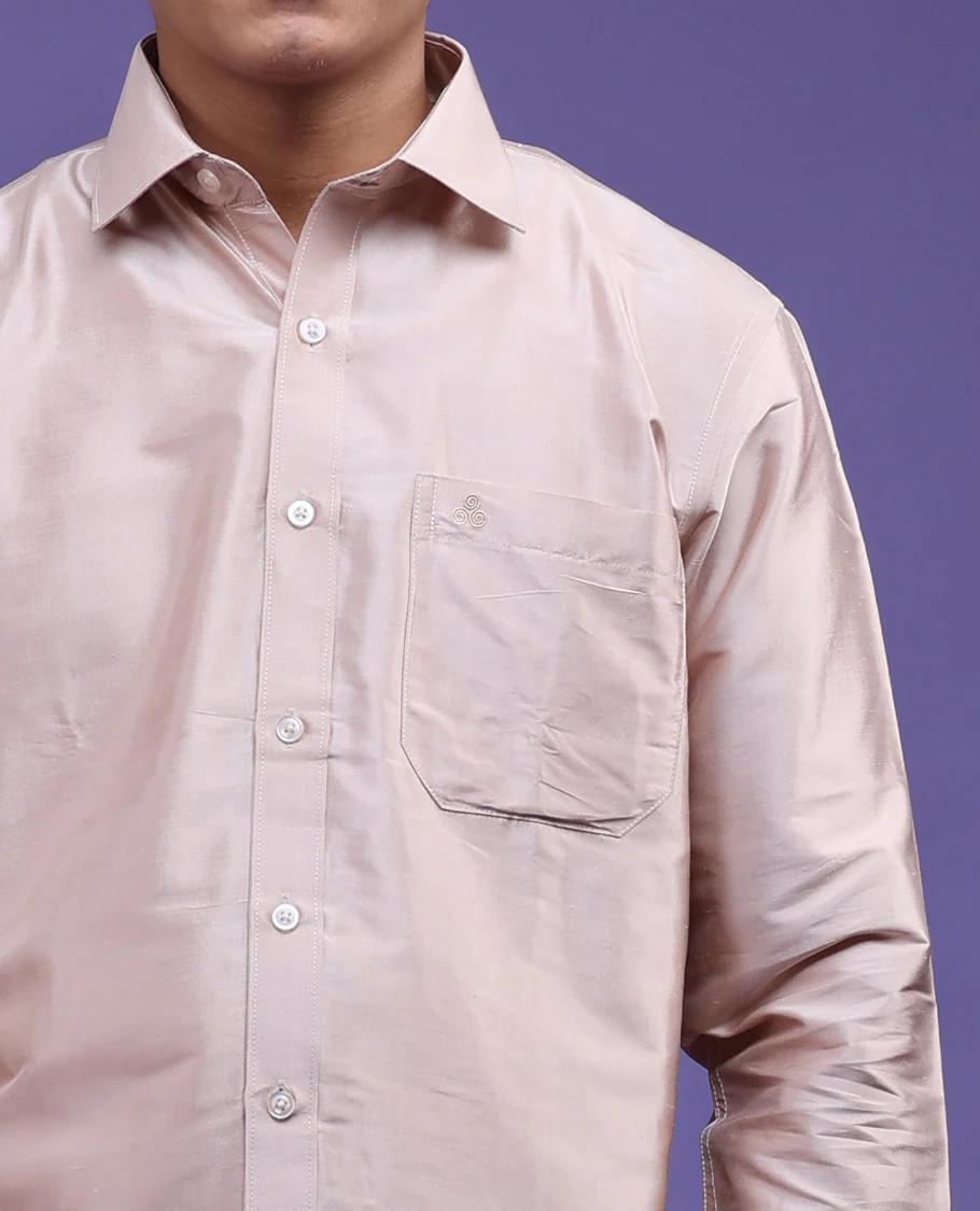 Cream plain design full-sleeve pure-silk shirt - Image 2
