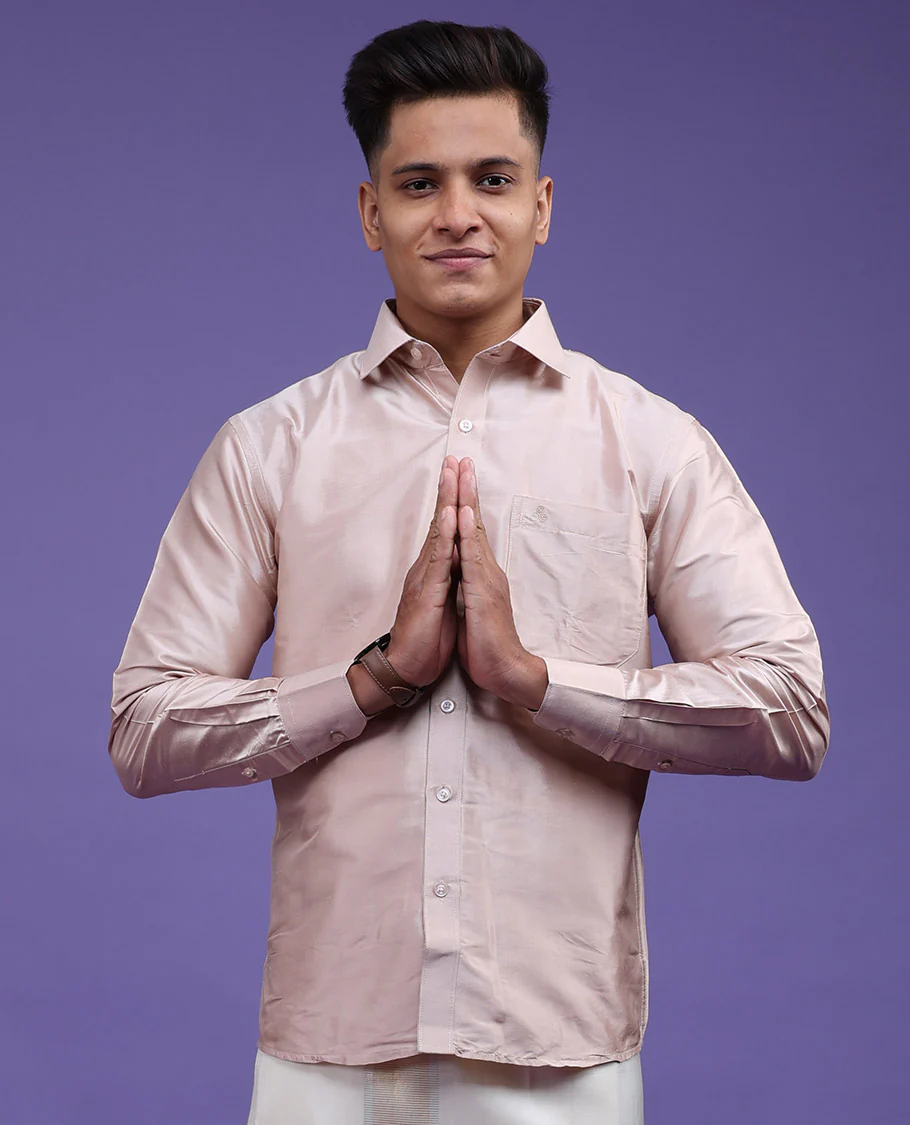 Cream plain design full-sleeve pure-silk shirt - Image 9