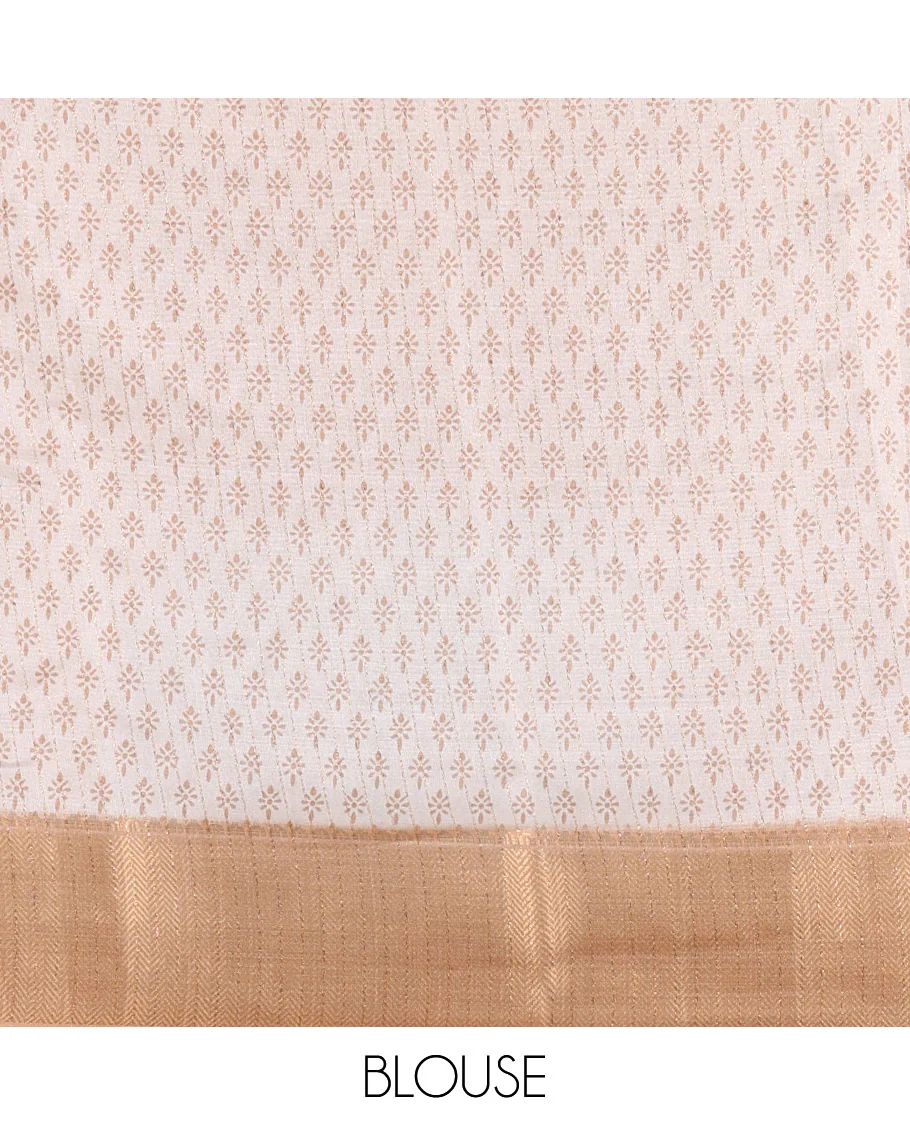 Cream vertical striped dola silk saree, contrast temple traditional zari design border, striped pallu, and a matching blouse - Image 3