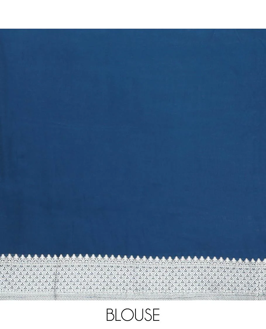 dark blue tree motifs dola silk saree with self intricate zari design border & floral jaal design pallu - Image 5