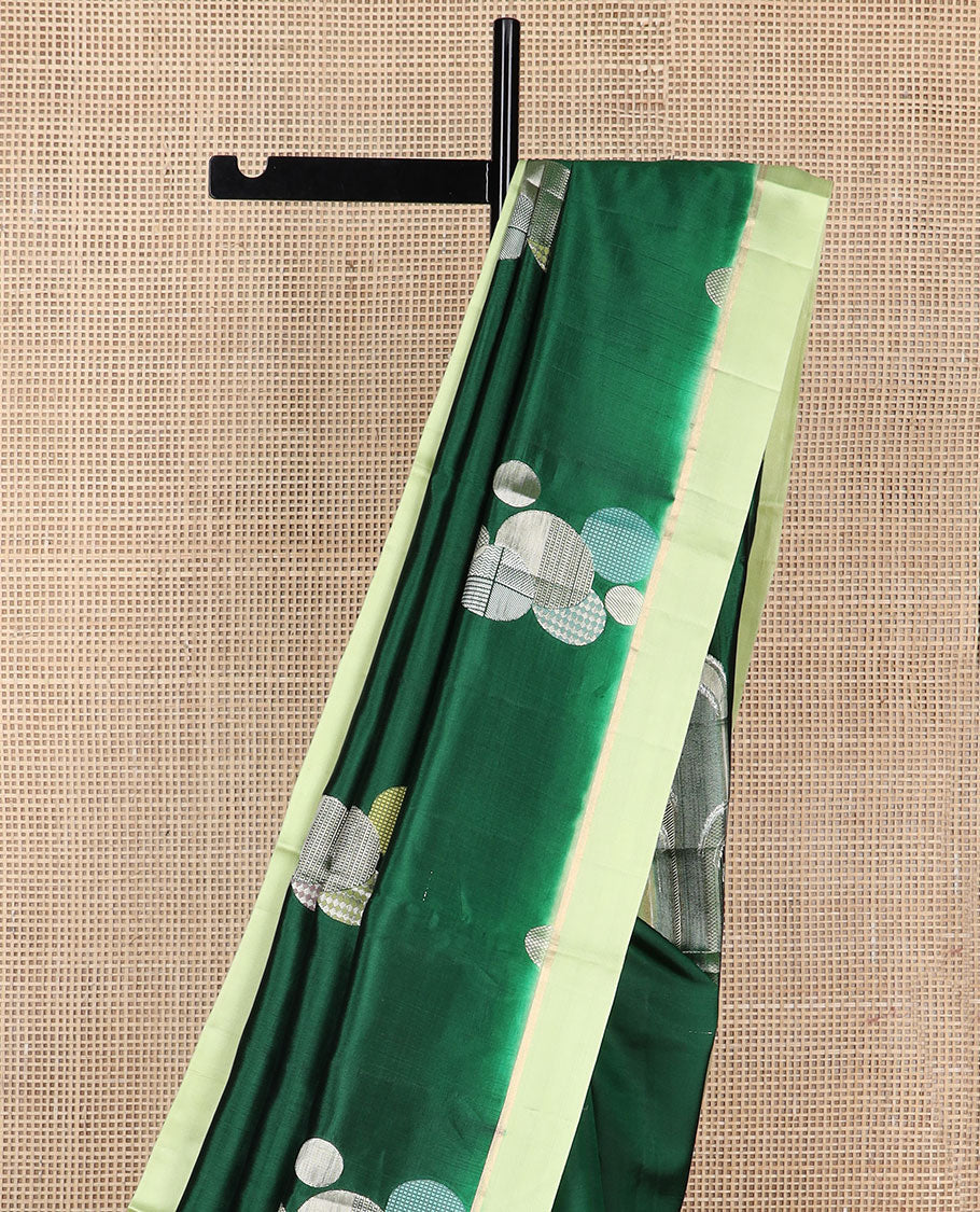 Dark green geometric design raw mango silk saree with contrast border - Image 4