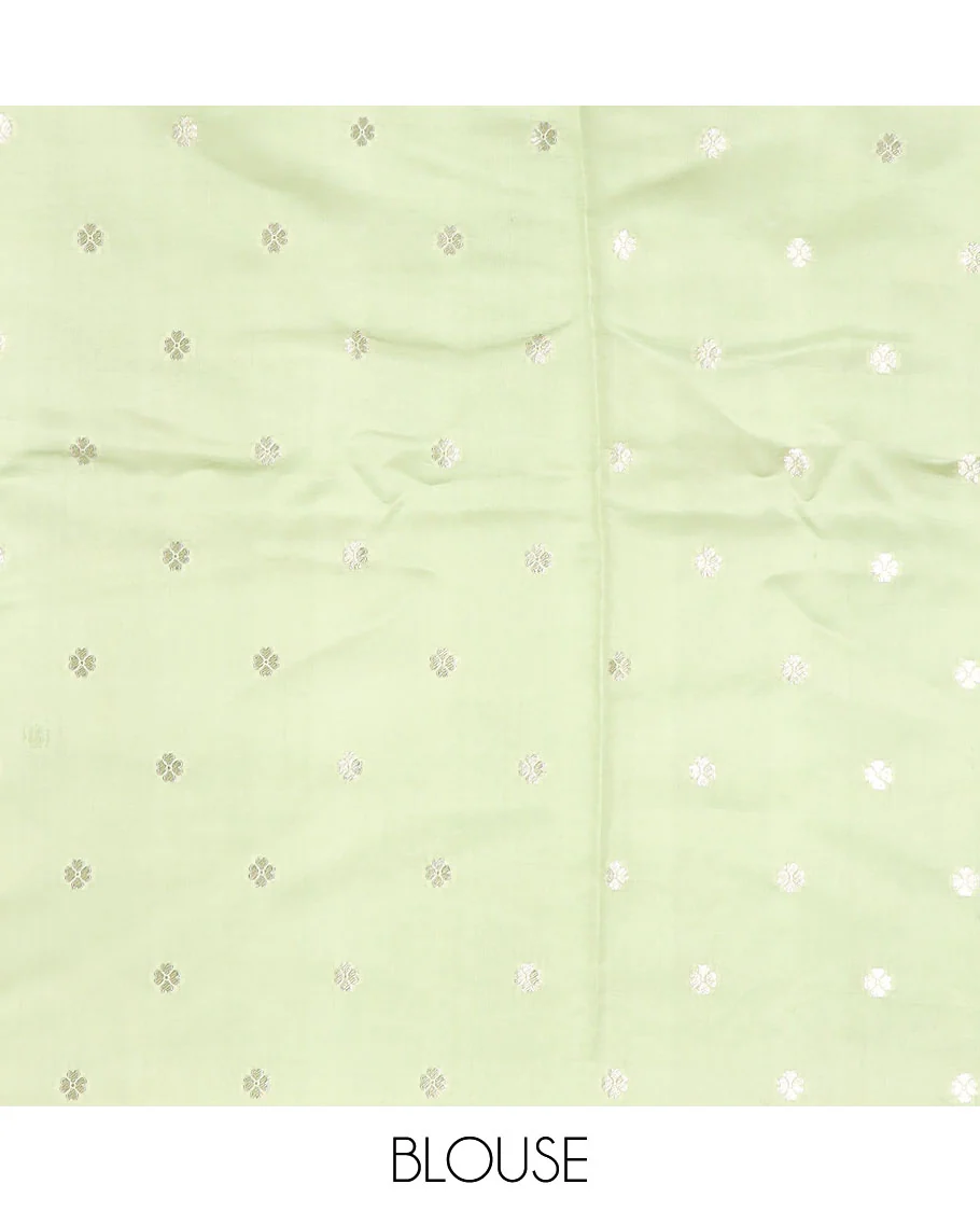 Dark green geometric design raw mango silk saree with contrast border - Image 6