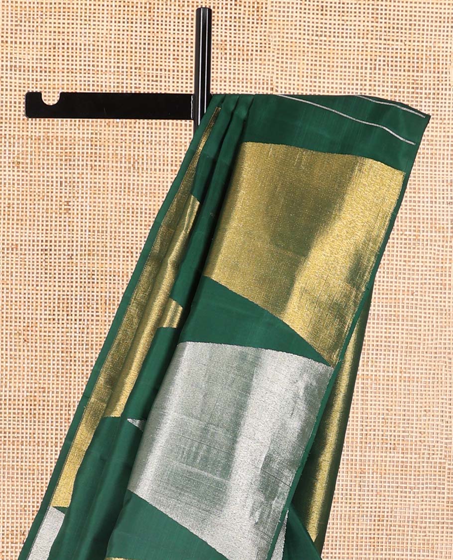 Dark green temple design kanchipuram designer silk saree with bhavanji design pallu - Image 4