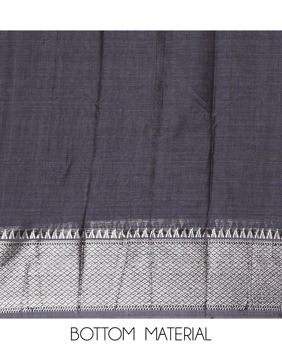 Dark grey material chudidar set,traditional zari border mercerized cotton top, matching mercerized cotton bottom & traditional border dupatta - Image 5