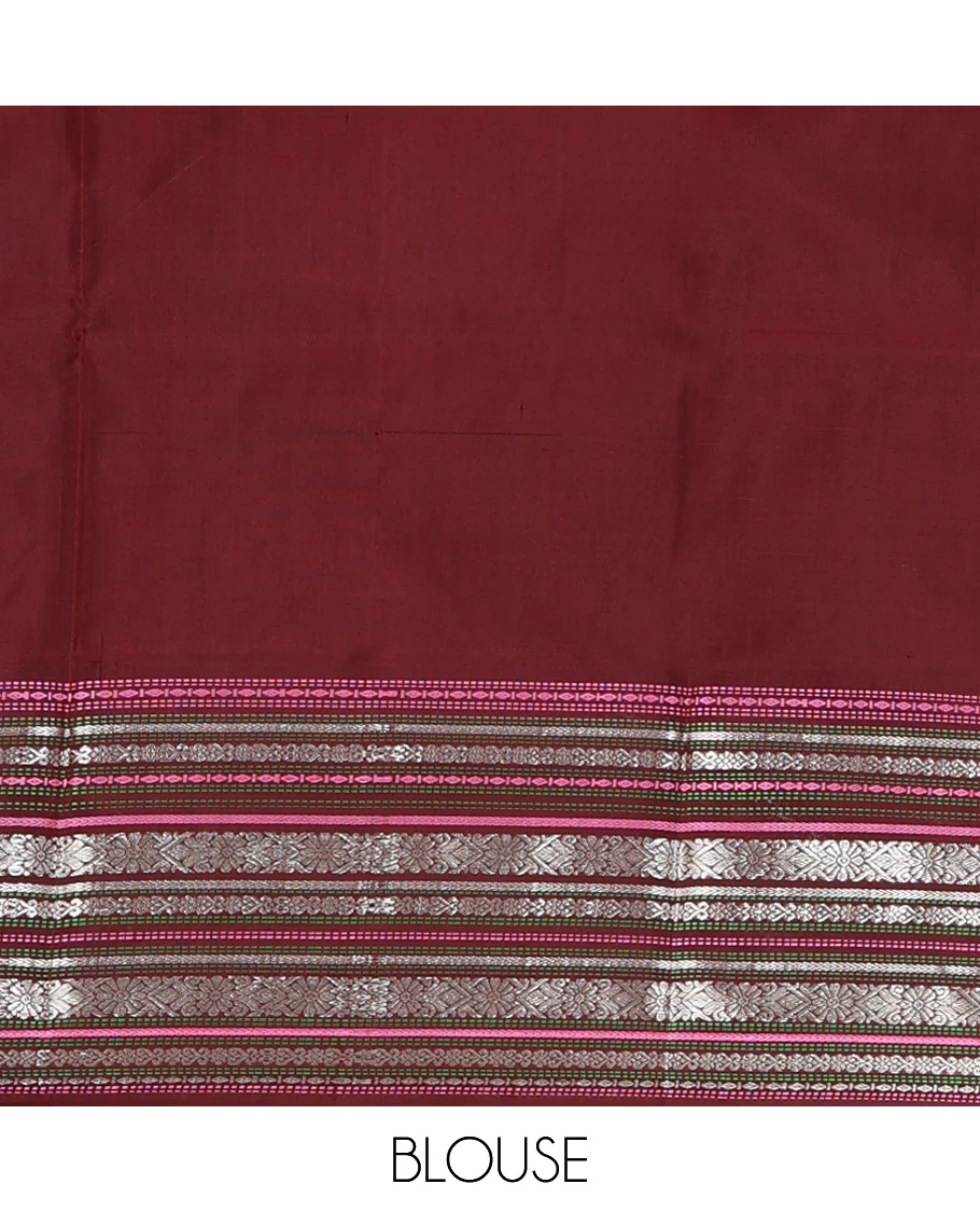 Dark mustard bird zari buttas Venkatagiri silk saree, contrast traditional design steeped border, and intricate pallu - Image 6