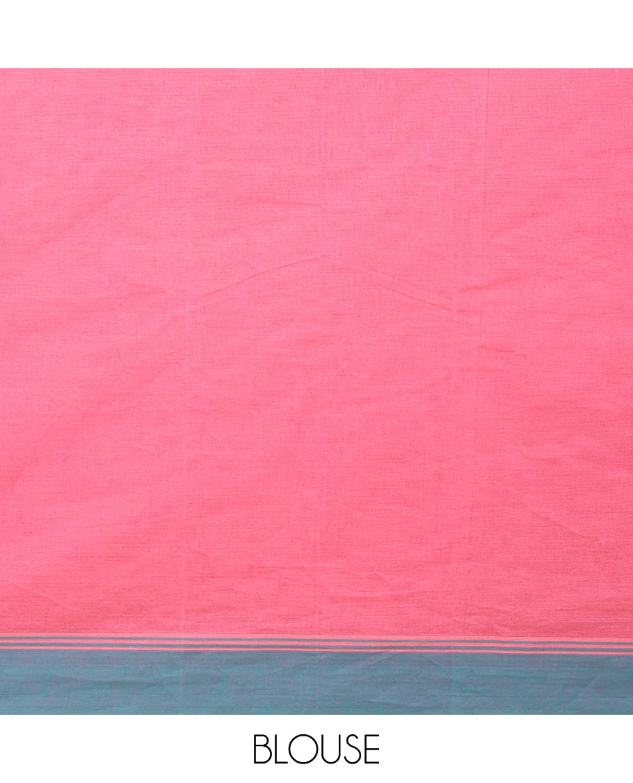 Dark pink buttas kanchi cotton saree, contrast plain border, and intricate pallu - Image 3