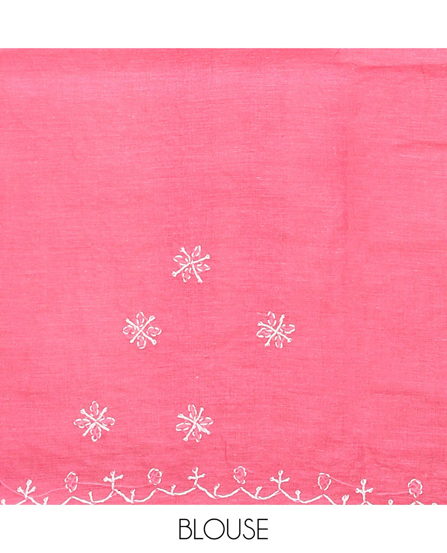 Dark pink embroidered buttas Lucknowi chikankari saree, thread embroidered border, and floral-paisley motifs embroidered pallu - Image 3