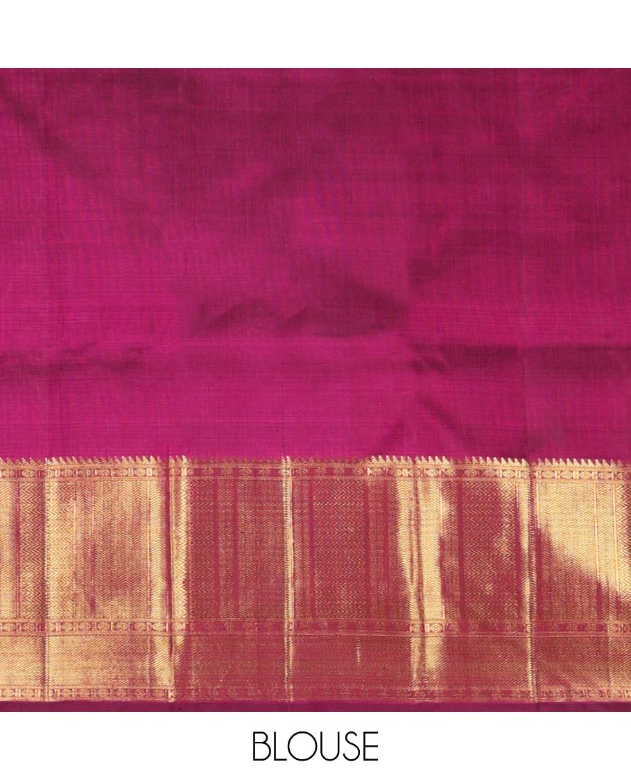 Magenta Jacquard Samudrika silk saree, zari border of rudraksham and vanki designs, and kodi visiry design pallu - Image 6