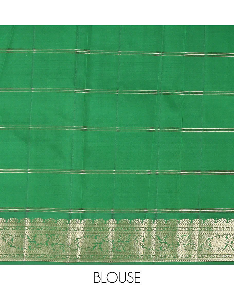Dark pink zari buttas and checked Vasundhara silk saree, contrast border of rekku, muthu, diamond, yaanai, and chakram designs, and floral jaal pallu - Image 6
