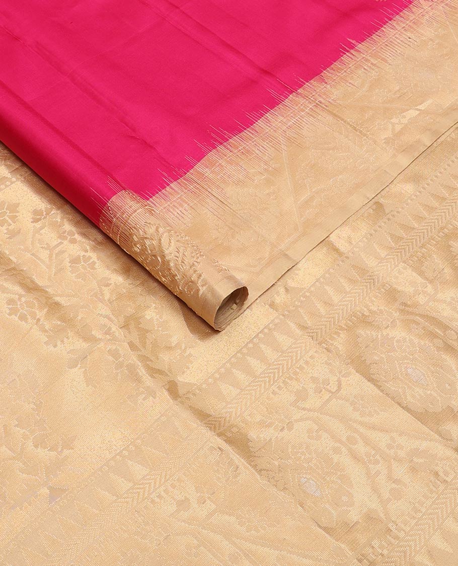 Dark pink zari buttas Mayuri soft silk saree, contrast border, and pallu of paithani-style motifs weave - Image 2