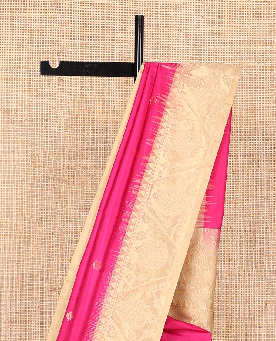 Dark pink zari buttas Mayuri soft silk saree, contrast border, and pallu of paithani-style motifs weave - Image 4