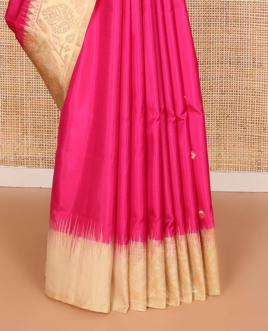 Dark pink zari buttas Mayuri soft silk saree, contrast border, and pallu of paithani-style motifs weave - Image 5