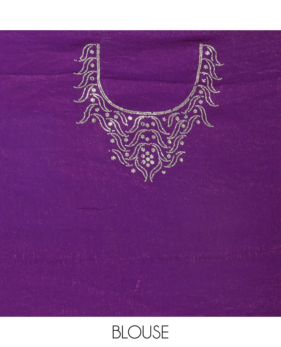 Dark violet plain fendy chiffon saree, scallop micro stone border, intricate stone work pallu, and a matching micro-stone blouse - Image 3