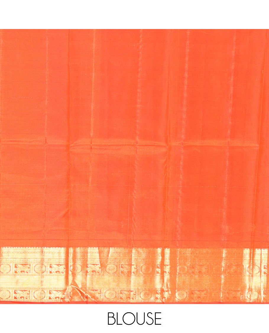 Dazzling Red Zari Butta Enclosed in a Checked Vasundhara silk saree, Zari Border of Kuthirai and Chakram Designs, and Intricately Zari-Woven Pallu - Image 6