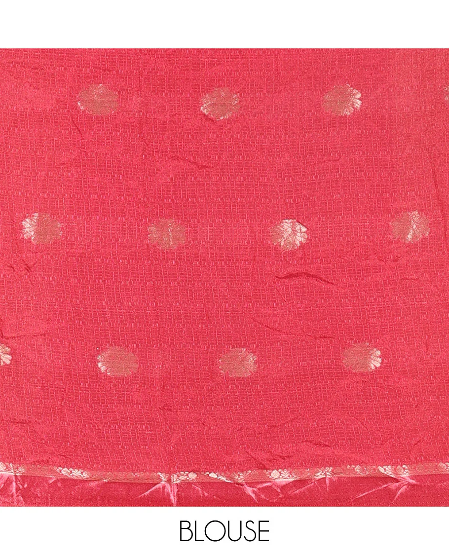 Dusky pink floral zari buttas viscose khadi silk saree, traditional zari satin border, floral zari buttas woven pallu, and a matching zari design blouse - Image 4