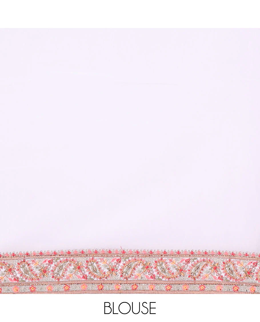 Elegant white floral and paisley vine multi-hue thread embroidered designer saree, thread embroidered border - Image 4