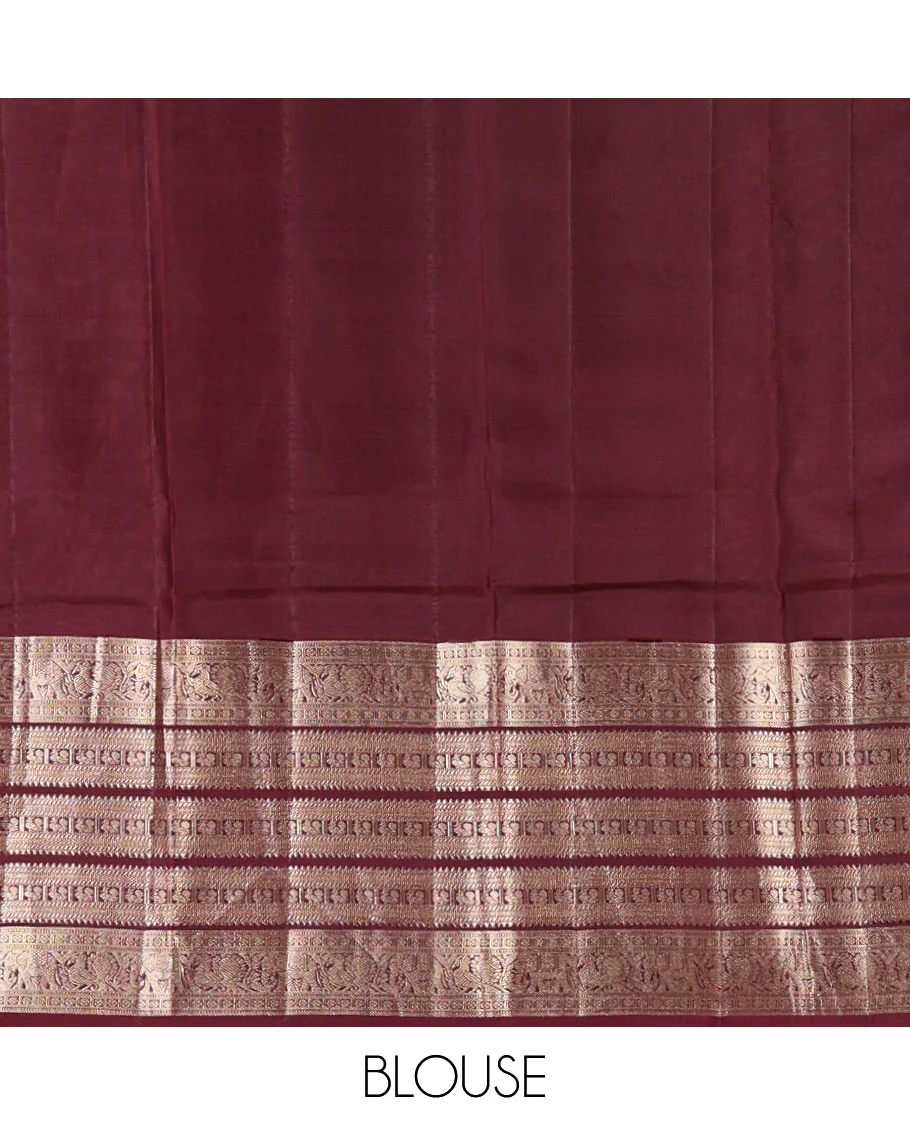 Emerald green striped and annam chakram buttas Vasundhara silk saree, contrast varisai pettu border of rekku, mayil and yaanai designs, and zari rich intricate pallu - Image 3
