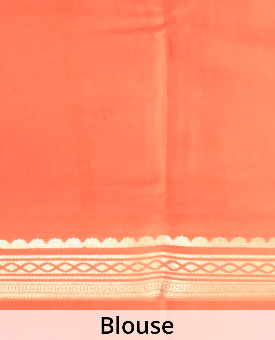 Entralling cream plain Mysore silk saree with contrast geometric zari design borders and pallu of zari seer lines - Image 5