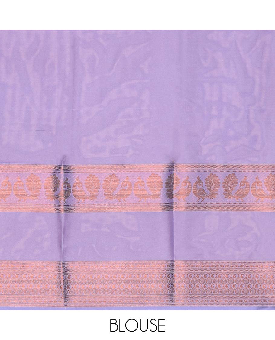 Floral printed semi-banaras printed saree, contrast traditional design border & striped pallu - Image 6
