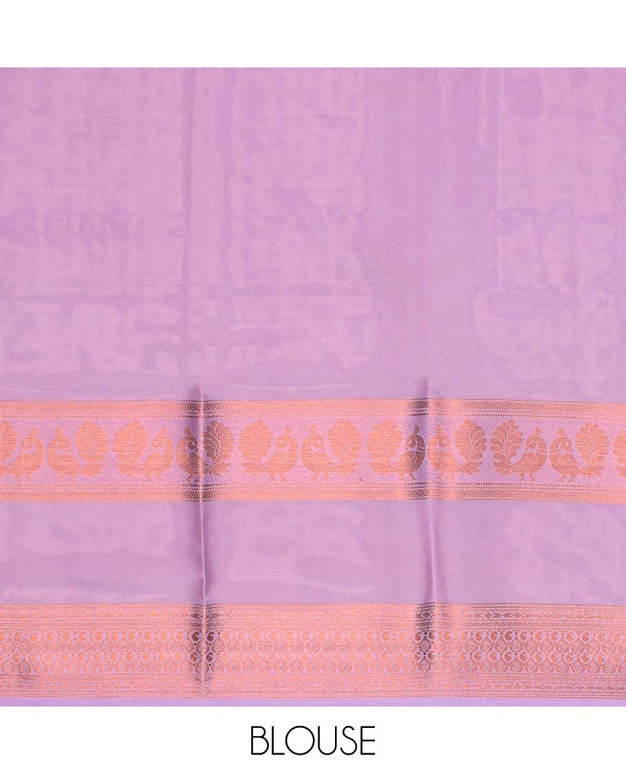Floral printed semi-banaras printed saree, contrast traditional design border & striped pallu - Image 9