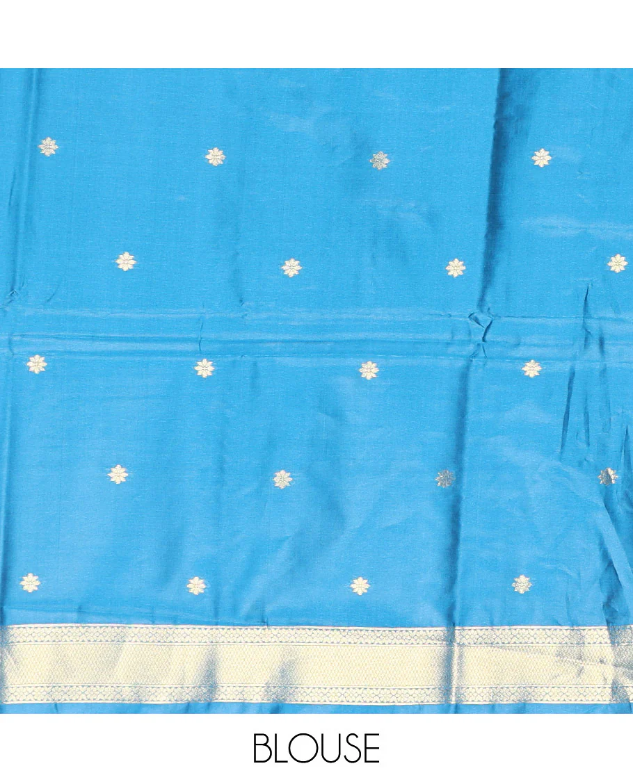 Gleaming Red Plain Khadi Tissue Silk Saree Featuring a Contrast Tissue Temple Border, Grand Pallu of Zari Jaal Design, and Paired with a Contrast Blouse of Zari Buttas - Image 3