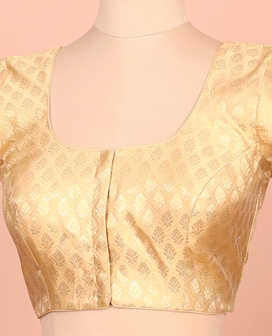 Gold buttas and chevron striped front-back round neck elbow-sleeve readymade blouse - Image 2