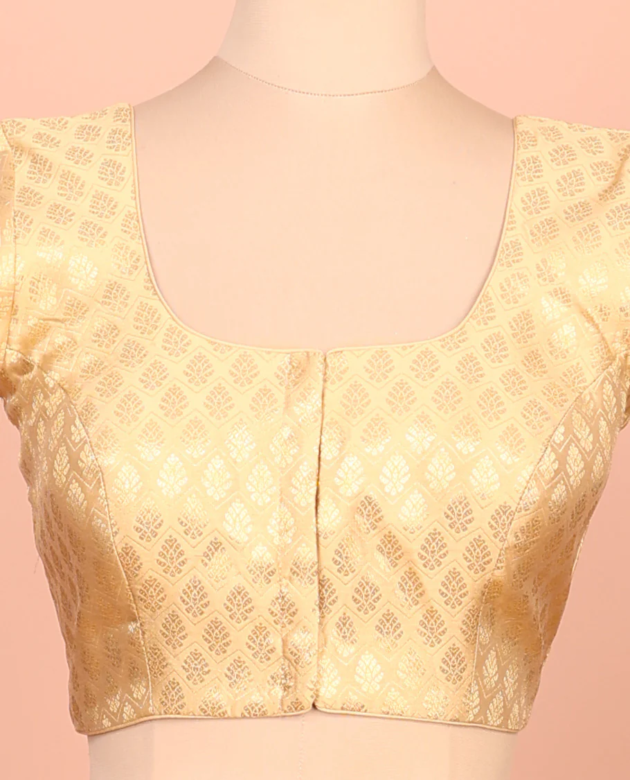 Gold buttas and chevron striped front-back round neck elbow-sleeve readymade blouse - Image 3