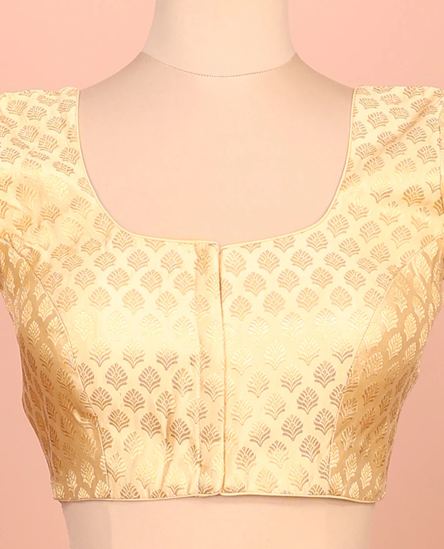 Gold buttas front-back round neck elbow-sleeve readymade blouse - Image 3