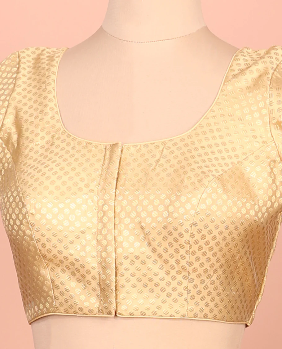 Gold coin buttas front-back round neck elbow-sleeve readymade blouse - Image 2