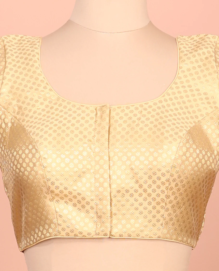 Gold coin buttas front-back round neck elbow-sleeve readymade blouse - Image 3