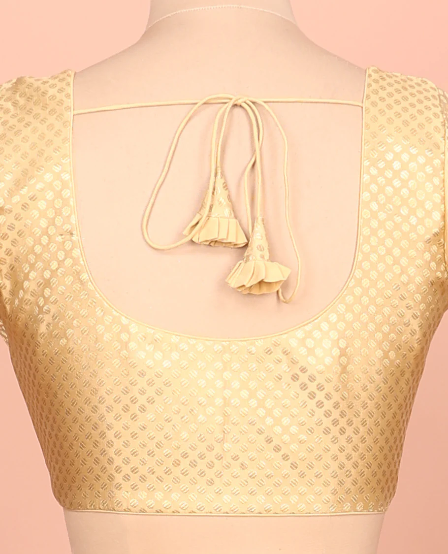 Gold coin buttas front-back round neck elbow-sleeve readymade blouse - Image 4