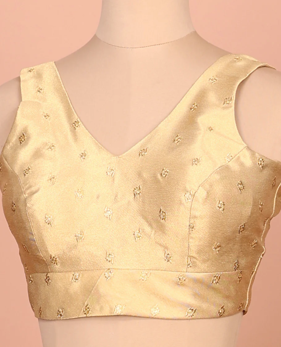 Gold embroidered buttas front-back V-neck sleeveless readymade blouse - Image 2