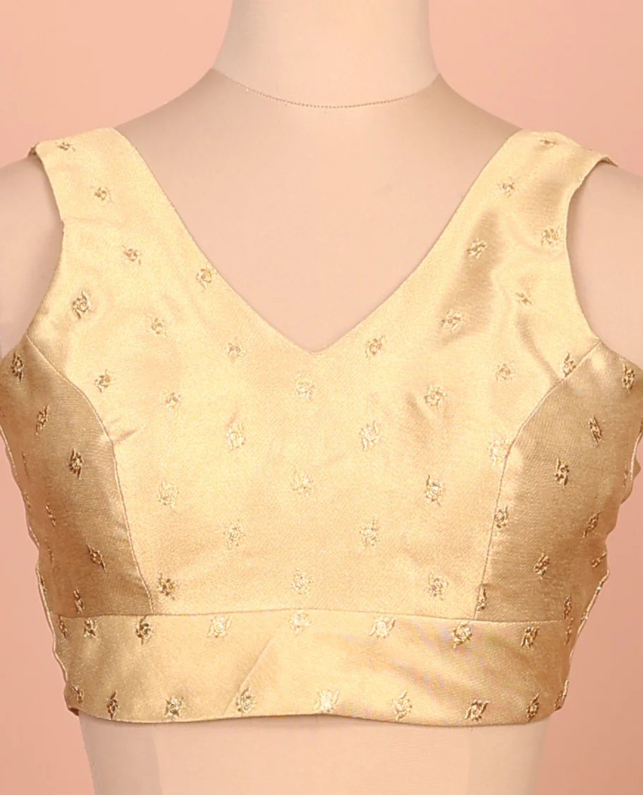 Gold embroidered buttas front-back V-neck sleeveless readymade blouse - Image 3