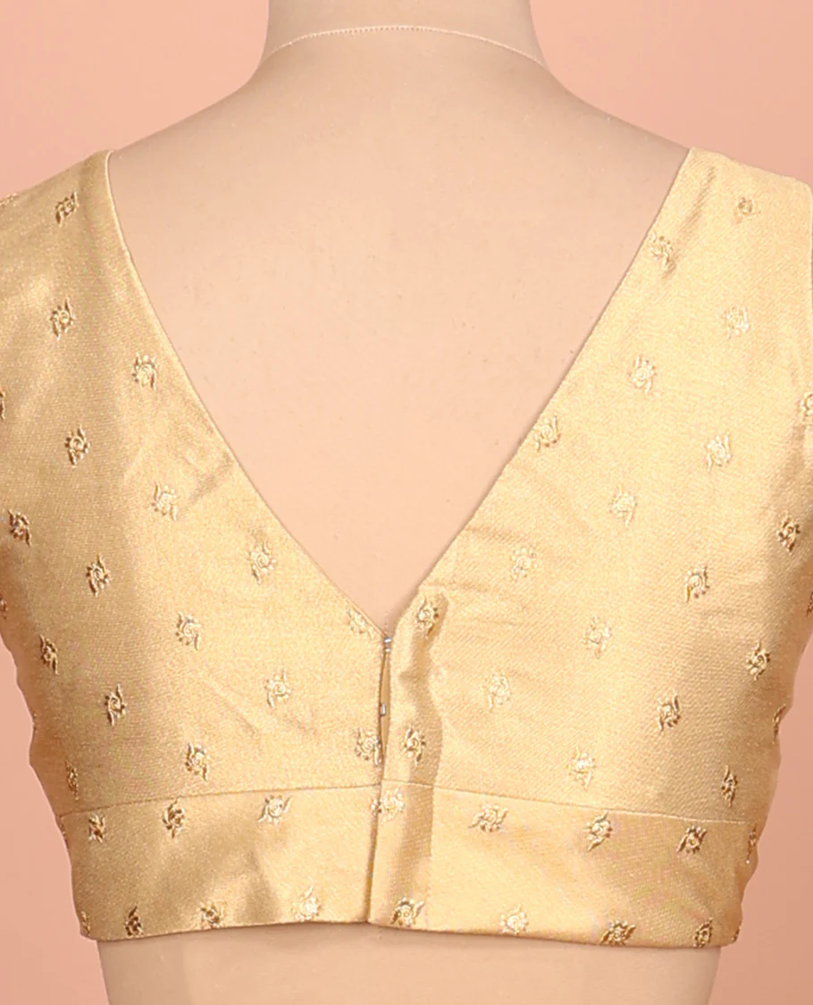 Gold embroidered buttas front-back V-neck sleeveless readymade blouse - Image 4