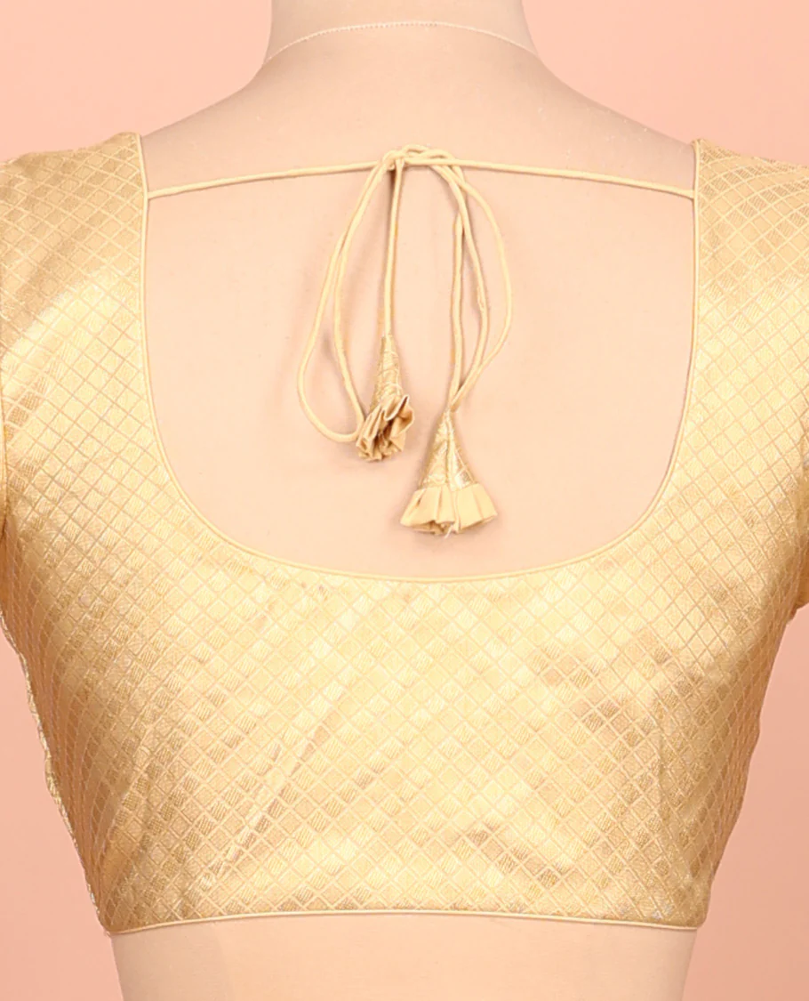 Gold jaal front-back round neck elbow-sleeve readymade blouse - Image 4